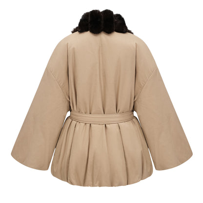 Ileana Khaki Fur Trim Bubble Down Jacket