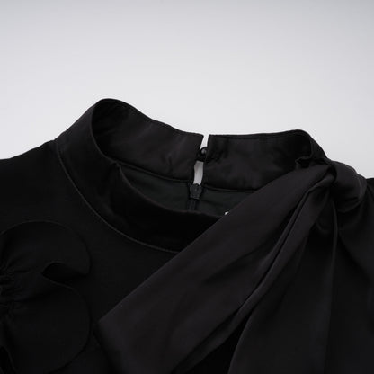 Isidora Black Bowknot Floral Appliqué Maxi Dress