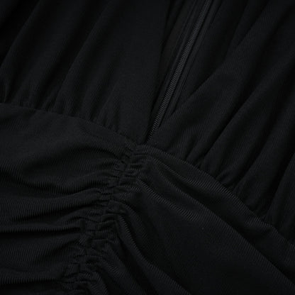 Greta Black Ruched Sheer Mesh Maxi Dress