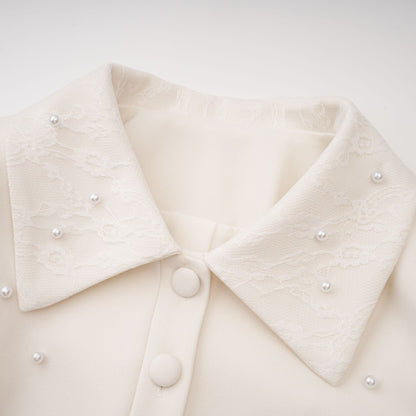 Maja White Faux Pearl Jacket & Pleated Skirt Set