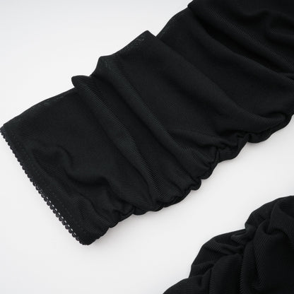Greta Black Ruched Sheer Mesh Maxi Dress