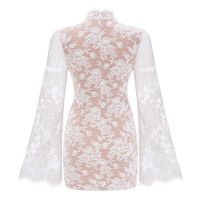 Bulelwa White Semi-Sheer Floral Lace Mini Dress