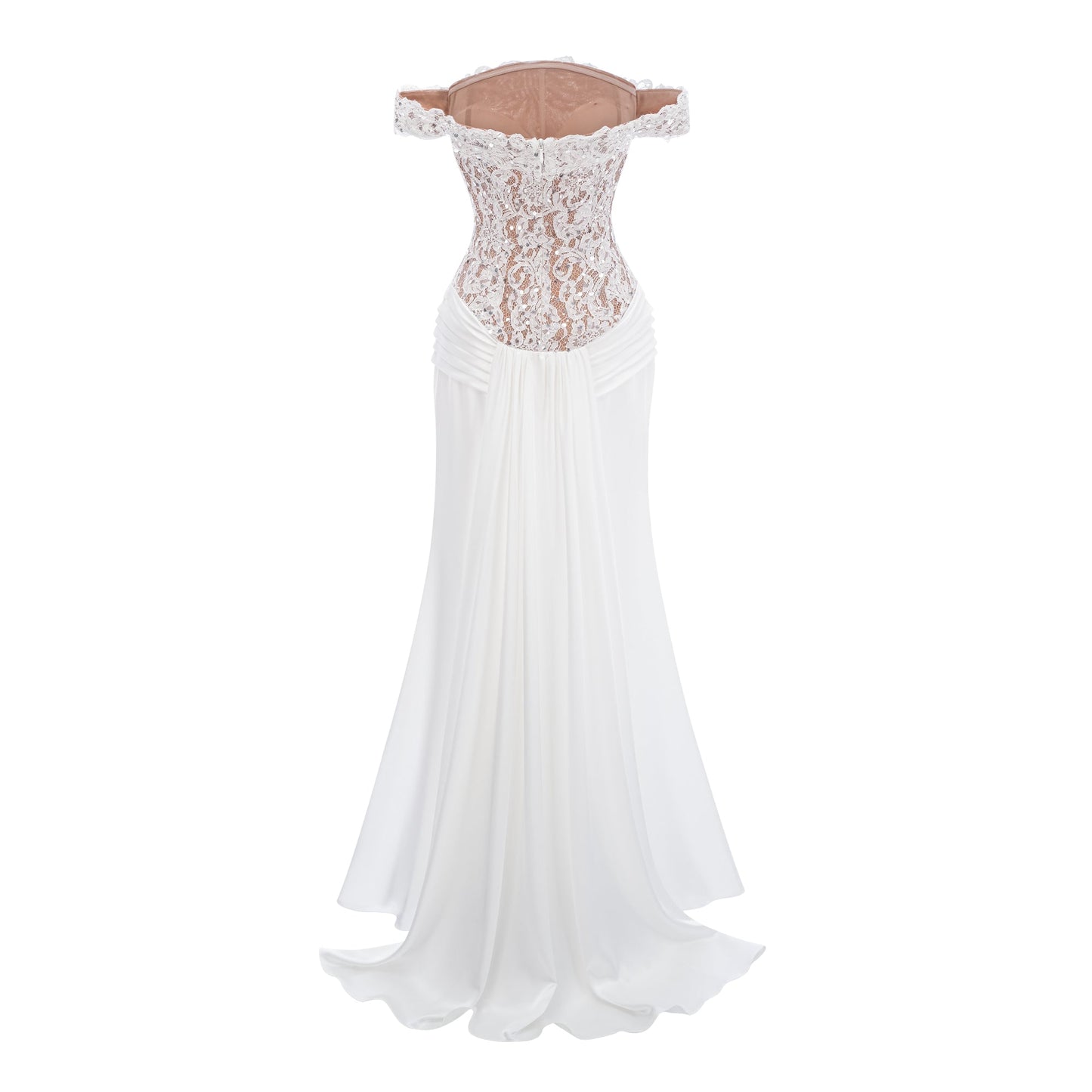 Grace White Satin Maxi Dress with Lace Panels