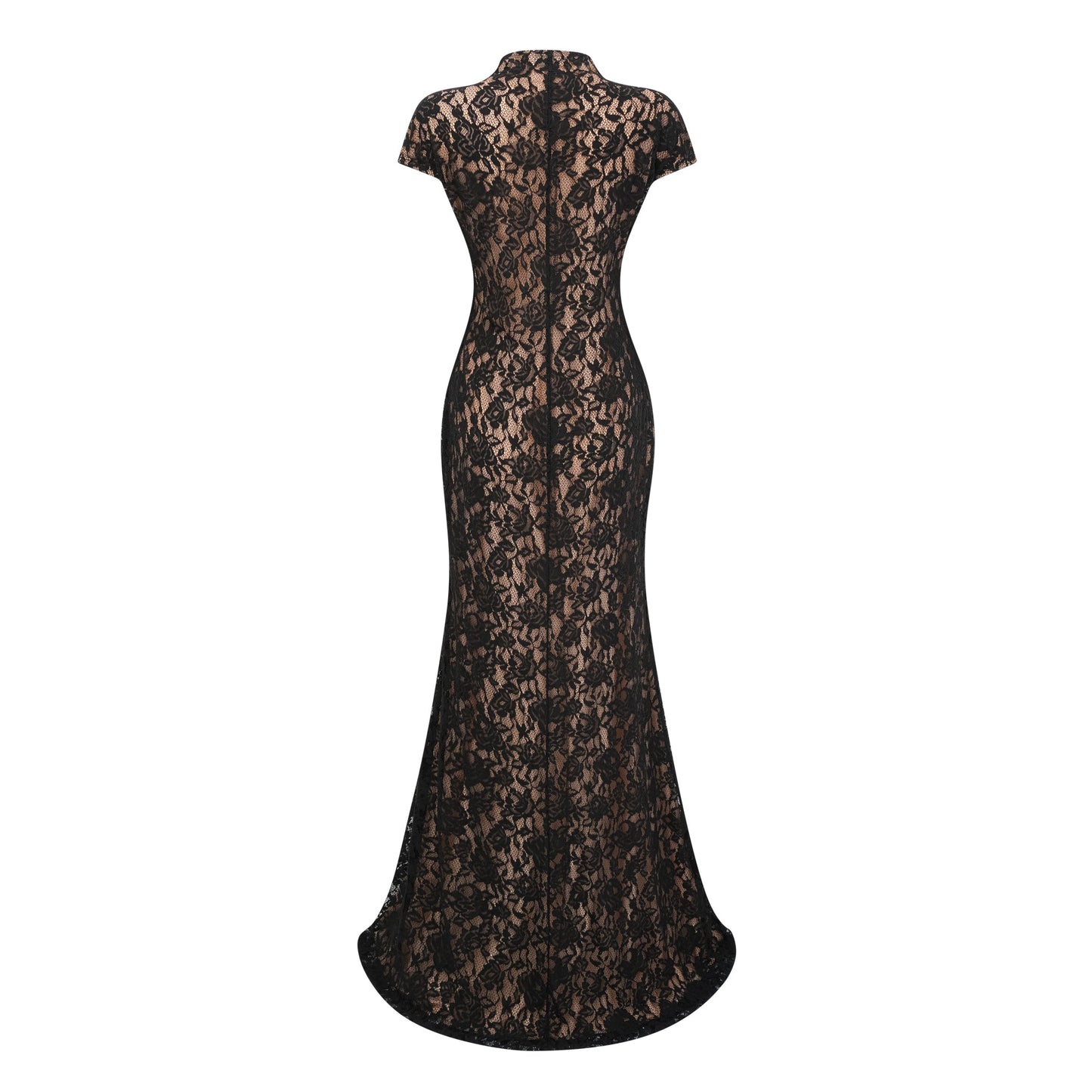 Andrea Black Keyhole Lace Maxi Dress with High Thigh Slit