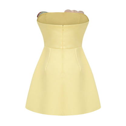 Abigail Yellow Floral Embroidered Mini Dress