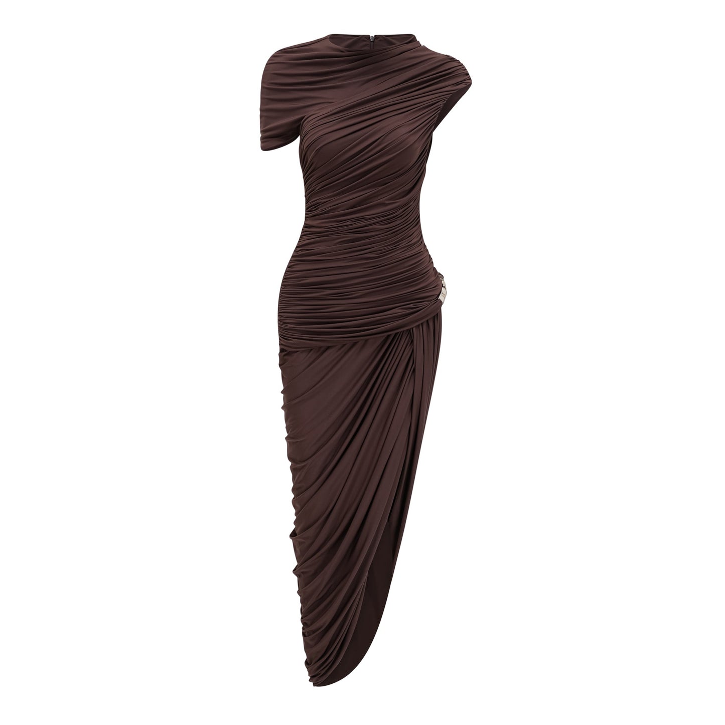 Prune Brown Night Out Asimetrik Dantelli Midi Elbise