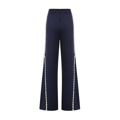 Elvira Navy Blue Crochet-Knit Cardigan & Trousers Matching Set