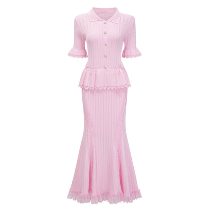 Jocasta Pink Stretch Lace Knit Midi Dress