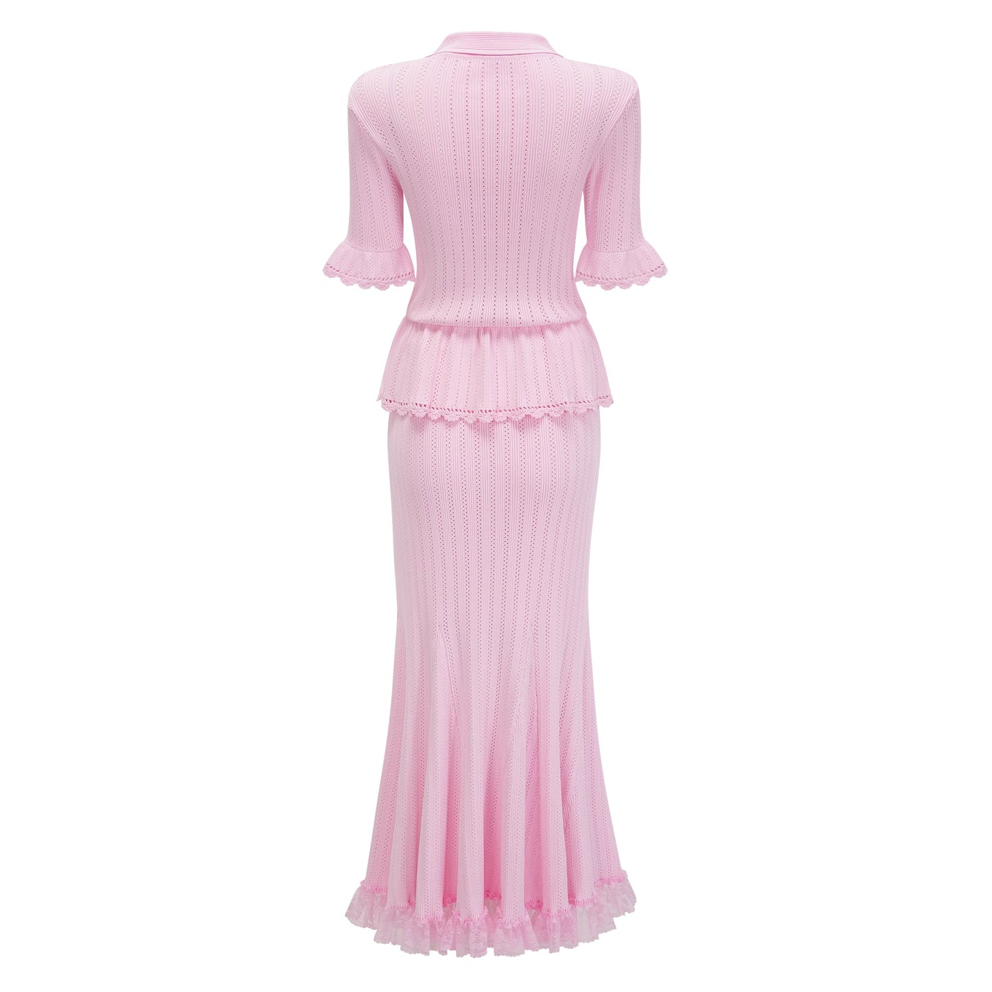 Jocasta Pink Stretch Lace Knit Midi Dress