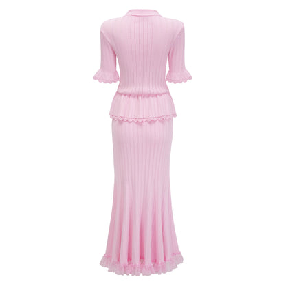 Jocasta Pink Stretch Lace Knit Midi Dress