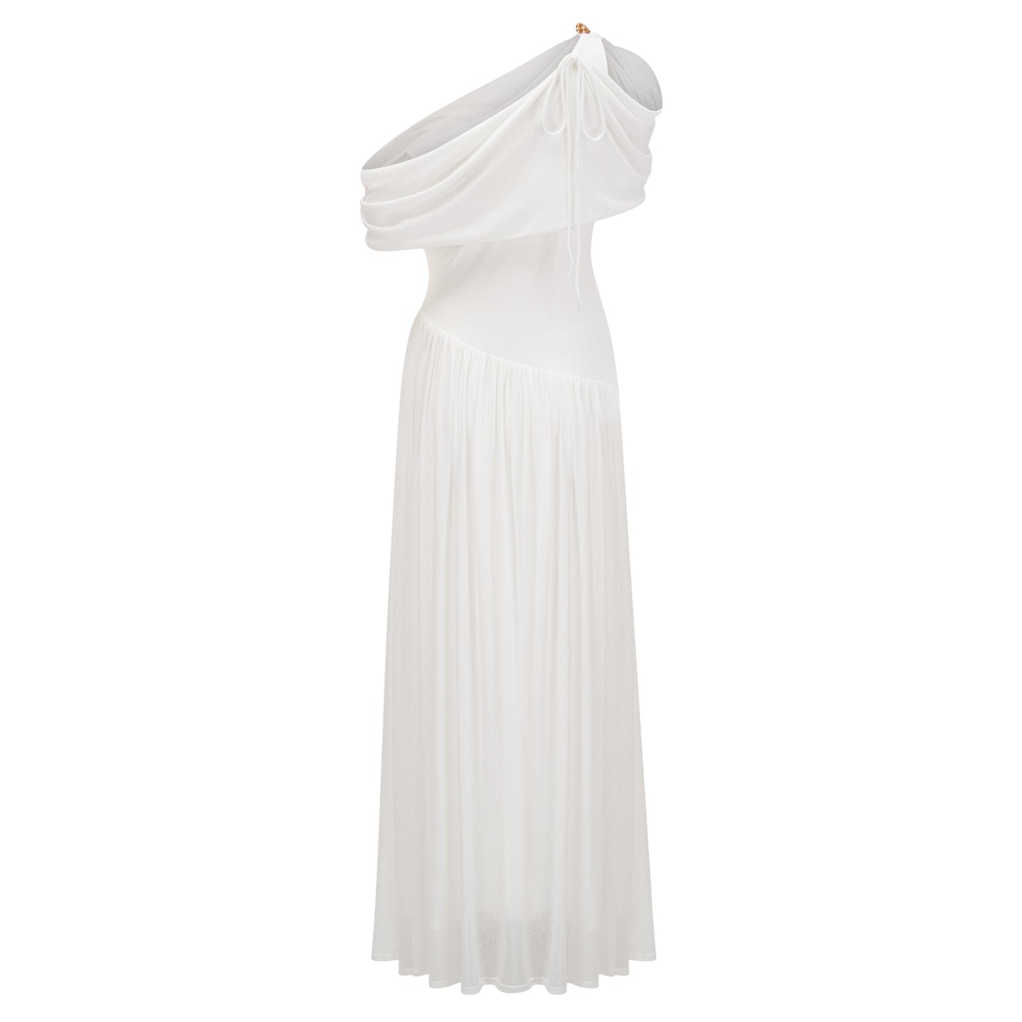 Sigrun White Asymmetrical Gathered Maxi Dress