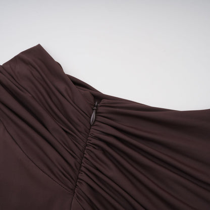 Prune Brown Night Out Asimetrik Dantelli Midi Elbise