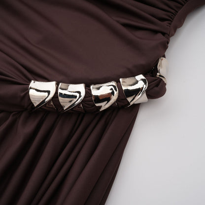 Prune Brown Night Out Asimetrik Dantelli Midi Elbise