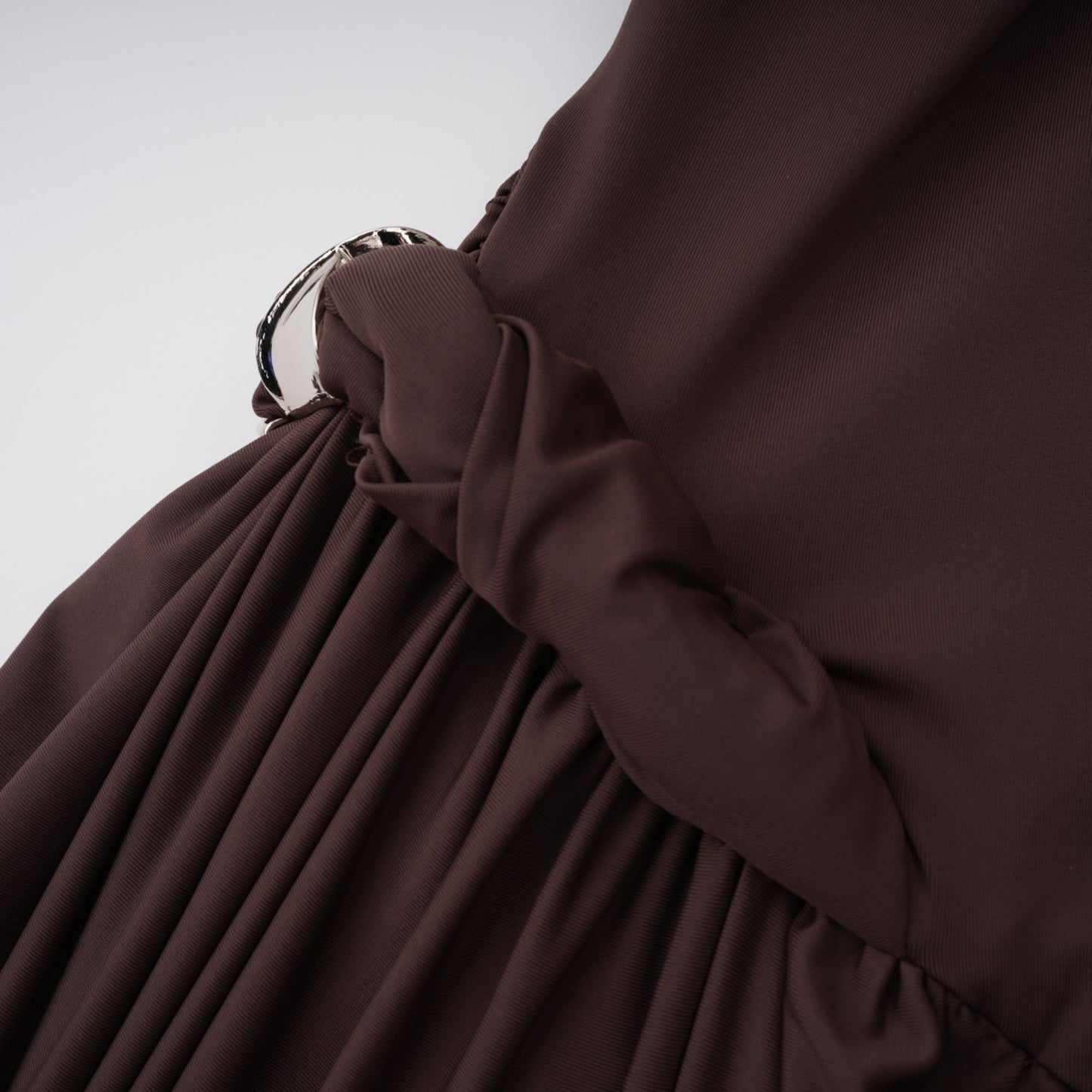 Prune Brown Night Out Asymmetrical Ruched Midi Dress