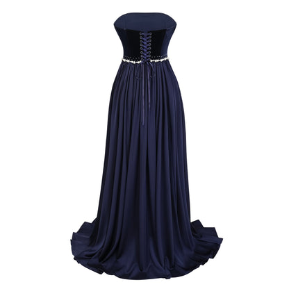 Raffaella Sapphire Pearl Trim Maxi Gown