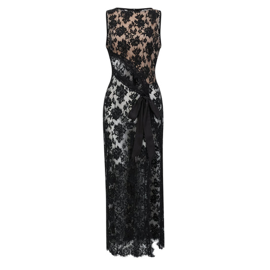 Olesya Black Semi Sheer Lace Maxi Dress