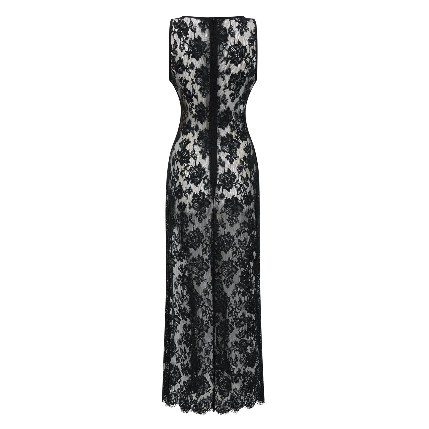 Olesya Black Semi Sheer Lace Maxi Dress