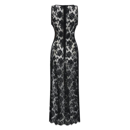 Olesya Black Semi Sheer Lace Maxi Dress