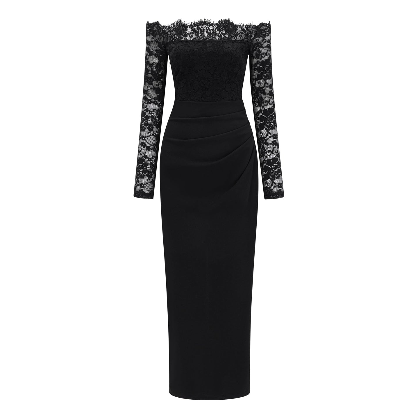 Nephele Black Off Shoulder Floral Lace Maxi Dress