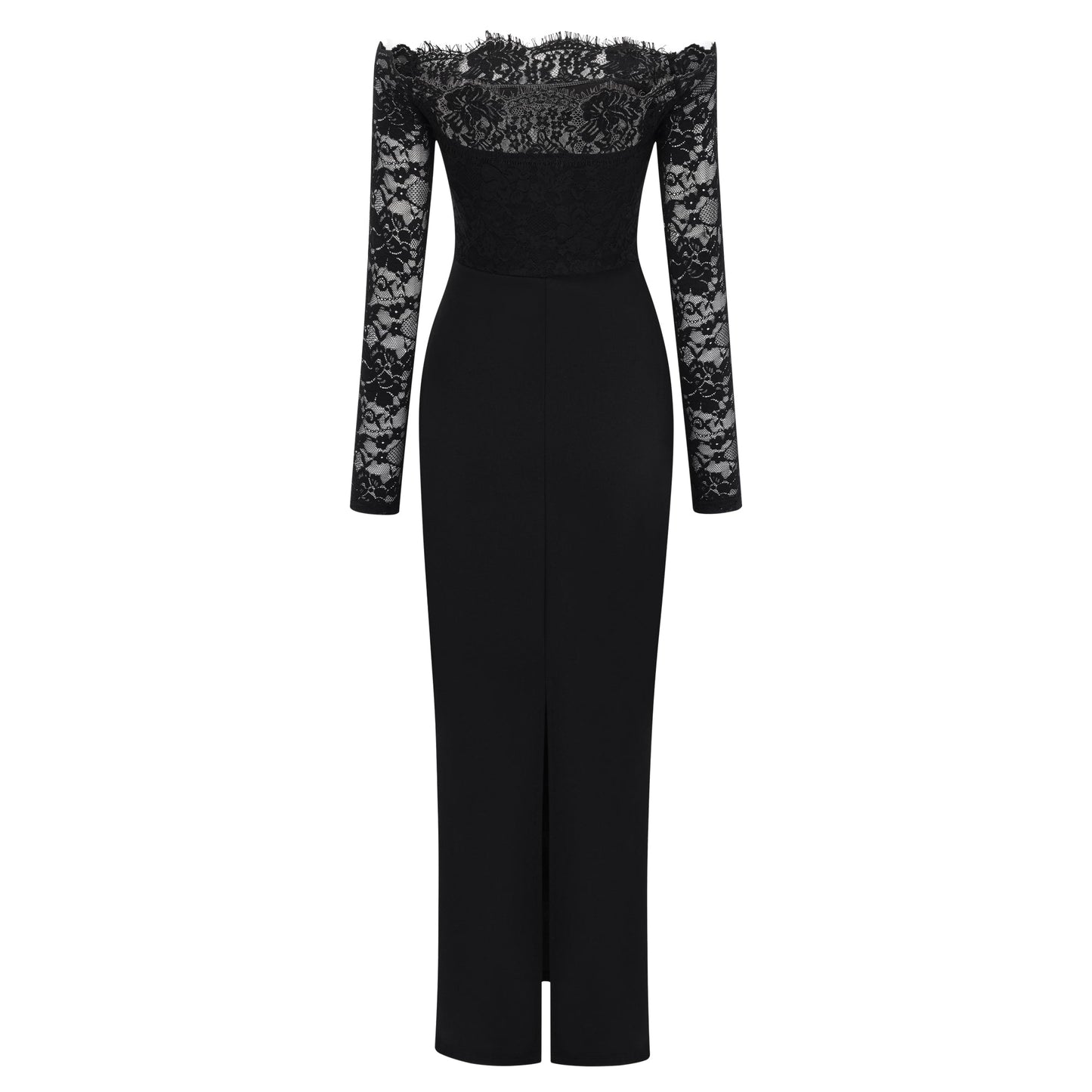 Nephele Black Off Shoulder Floral Lace Maxi Dress