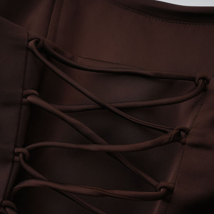 Marilou Brown Ruched Satin Maxi Dress