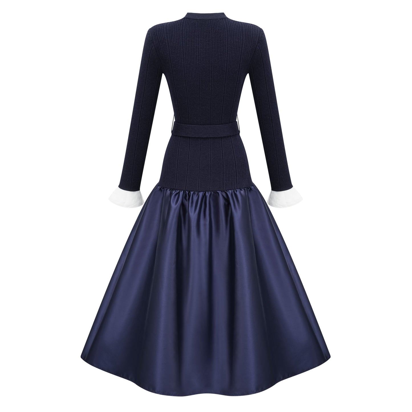 Fern Navy Blue Satin Panel Knit Midi Dress