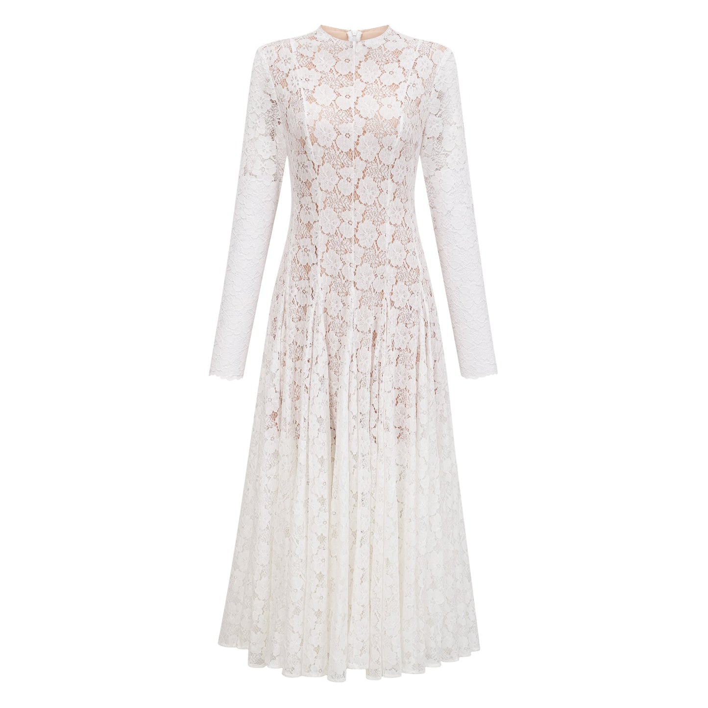 Bronte White Pleated Floral Lace Midi Dress