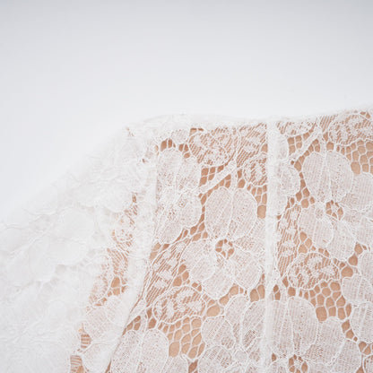 Bronte White Pleated Floral Lace Midi Dress
