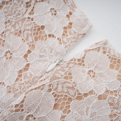 Bronte White Pleated Floral Lace Midi Dress