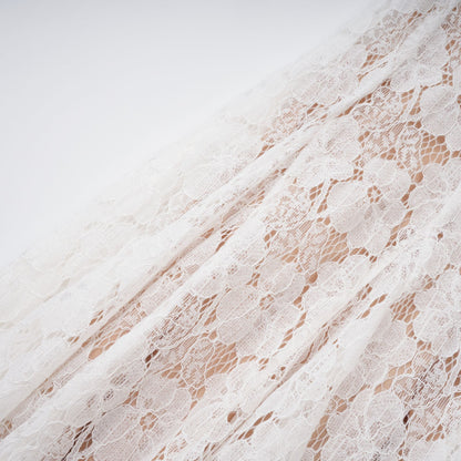 Bronte White Pleated Floral Lace Midi Dress