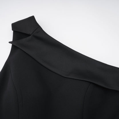 Bernadette Black Lace-Panel Asymmetrical Midi Dress