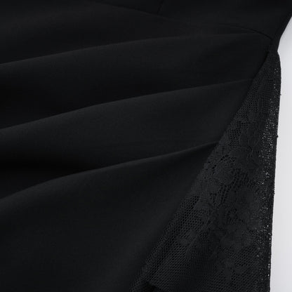 Bernadette Black Lace-Panel Asymmetrical Midi Dress