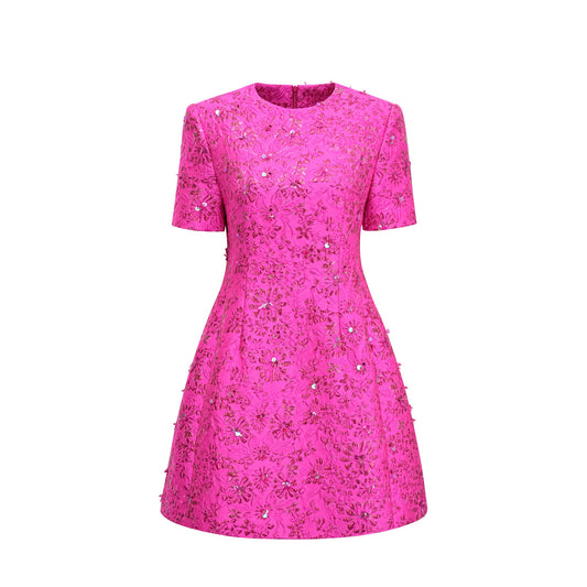 Celestia Çiçek Aplikeli Pembe Mini Elbise