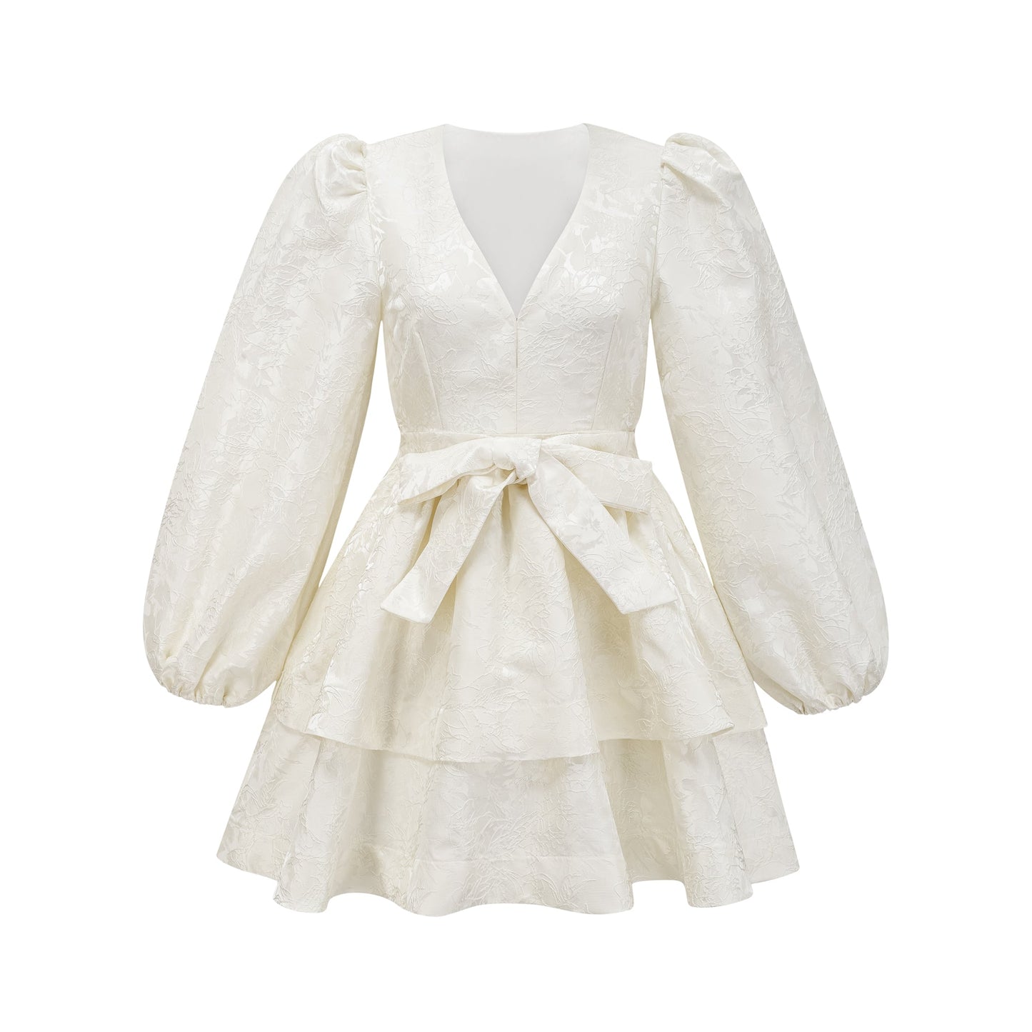 Colette beyaz jakarlı katlı mini elbise
