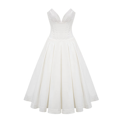 Katherine Off-Shoulder Corset Midi Dress in White