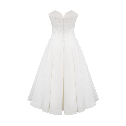 Katherine Off-Shoulder Corset Midi Dress in White