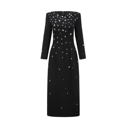 Imelda Black Crystal-Embellished Maxi Dress