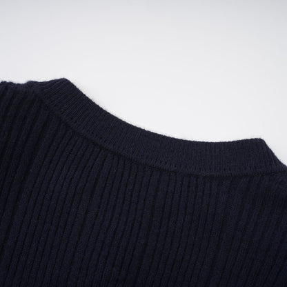Fern Navy Blue Satin Panel Knit Midi Dress