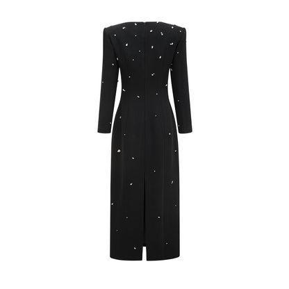 Imelda Black Crystal-Embellished Maxi Dress