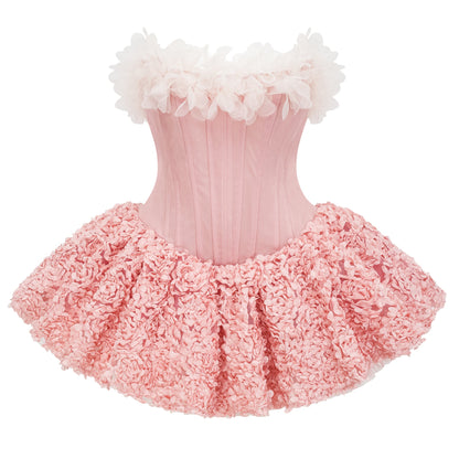 Rachel Pembe 3D Petal Tül Mini Elbise