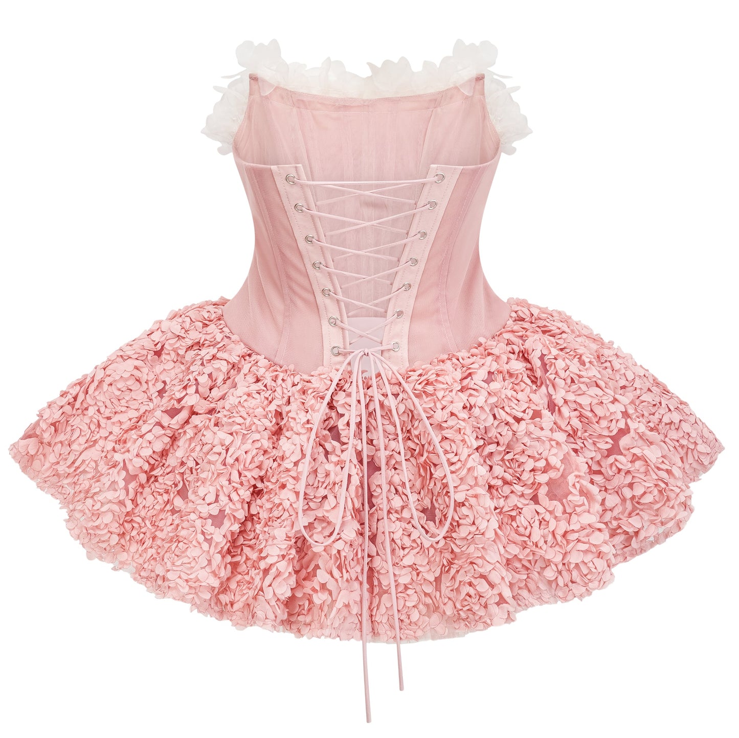 Rachel Pembe 3D Petal Tül Mini Elbise