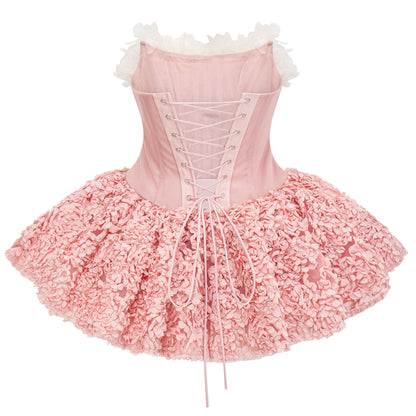 Rachel Pembe 3D Petal Tül Mini Elbise
