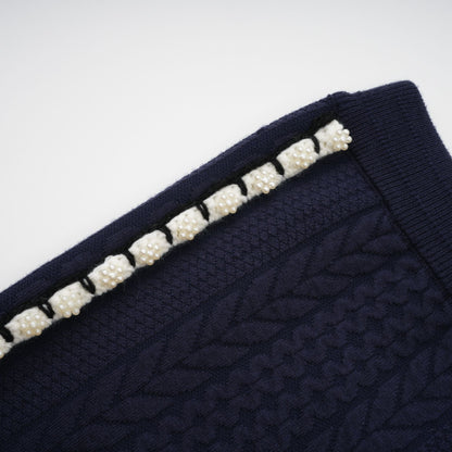 Elvira Navy Blue Crochet-Knit Cardigan & Trousers Matching Set