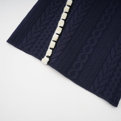 Elvira Navy Blue Crochet-Knit Cardigan & Trousers Matching Set