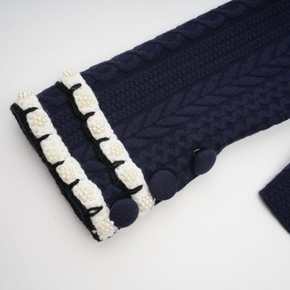 Elvira Navy Blue Crochet-Knit Cardigan & Trousers Matching Set