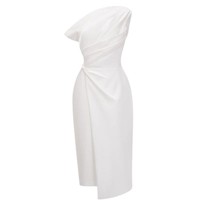Amarante White One Shoulder Asymmetrical Midi Dress