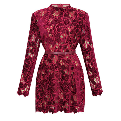 Hafdis Red Floral Embroidered Mini Dress