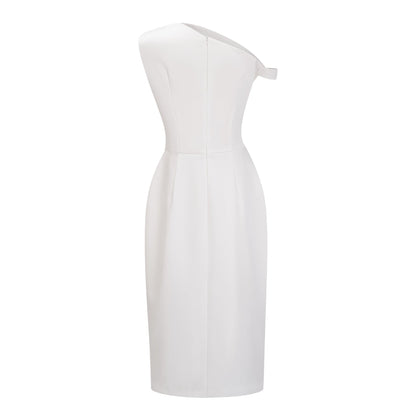 Amarante White One Shoulder Asymmetrical Midi Dress
