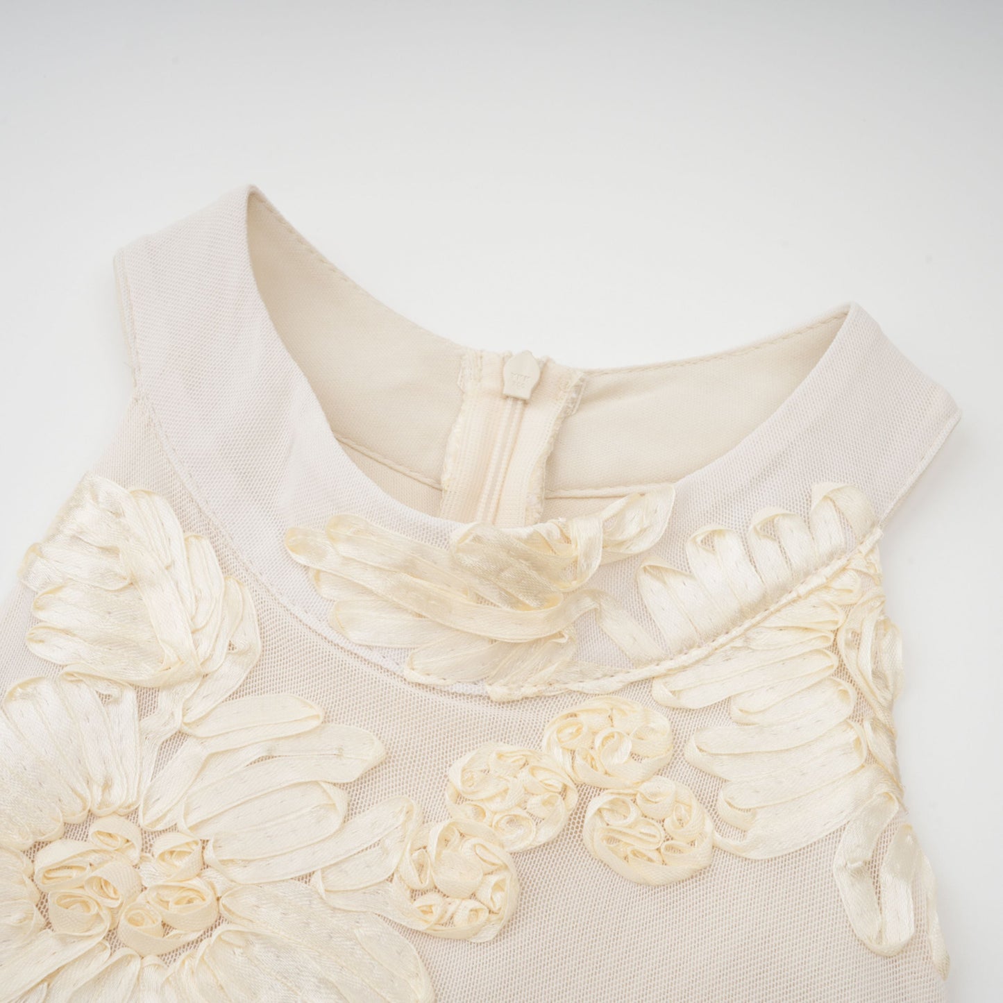 Théoline Neutral Asymmetrical Ruffled Floral Midi Dress
