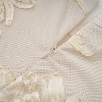 Théoline Neutral Asymmetrical Ruffled Floral Midi Dress